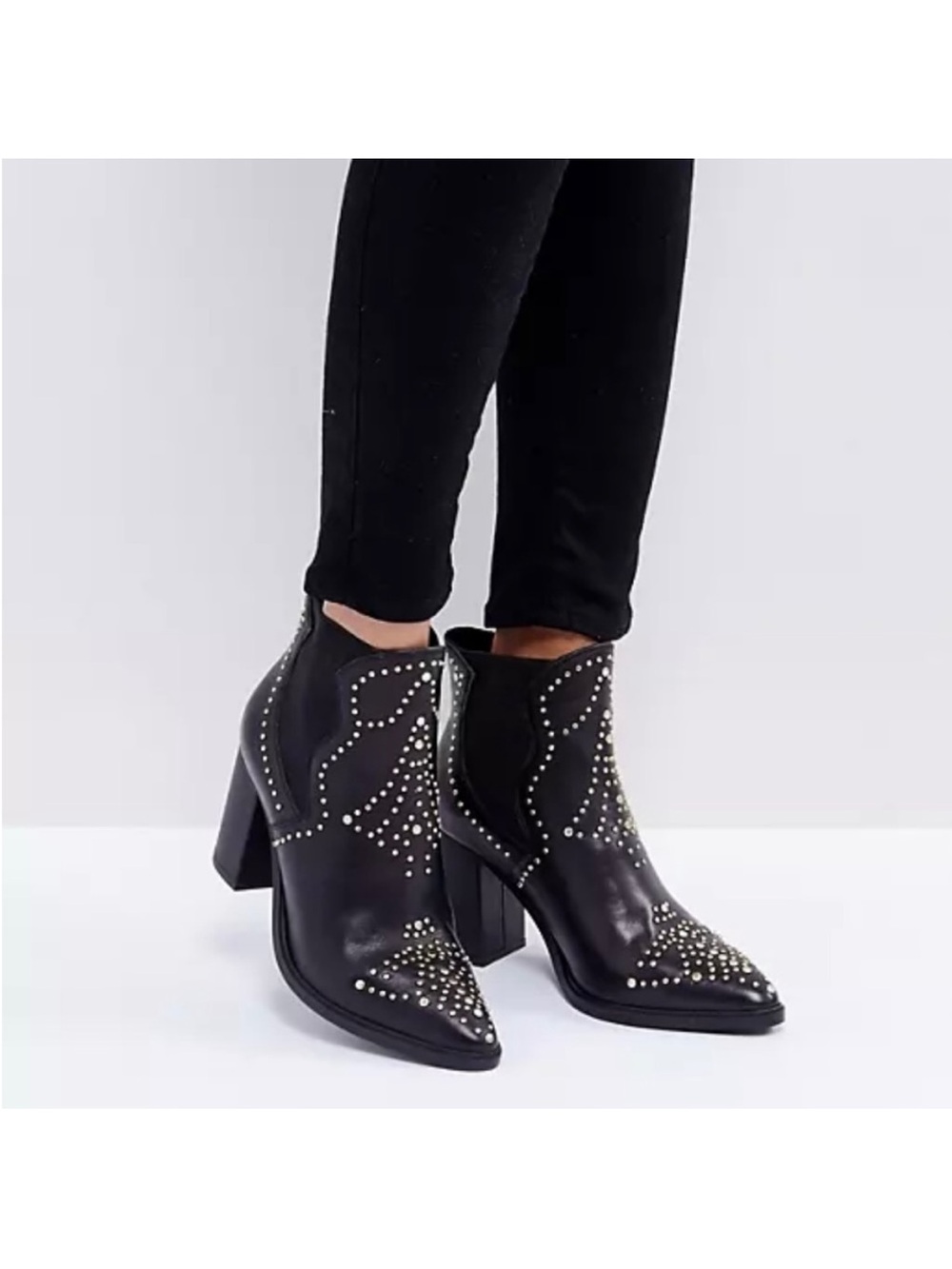Steve Madden Himmel Studded Heeled Western Ankle Boots, Black, Women’s